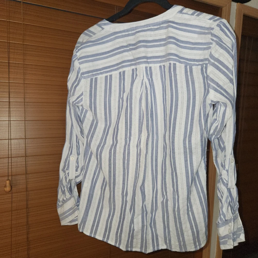 💙 Tommy Hilfiger Blue and White Striped Long Sleeve Blouse Size Medium - Picture 4 of 5